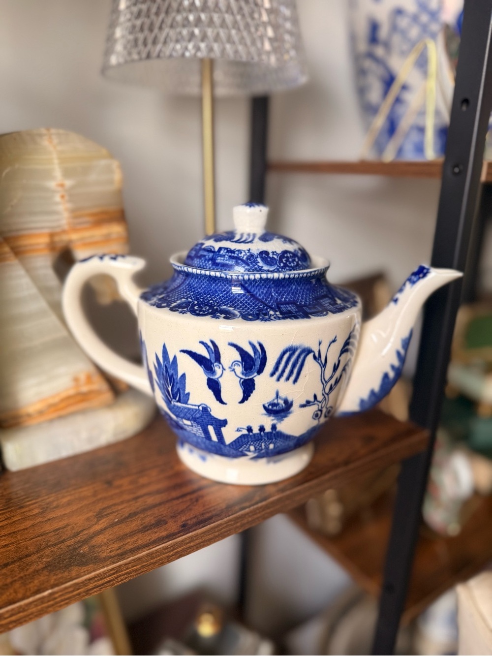 Blue and White Ceramic Teapot - Classic Willow Style